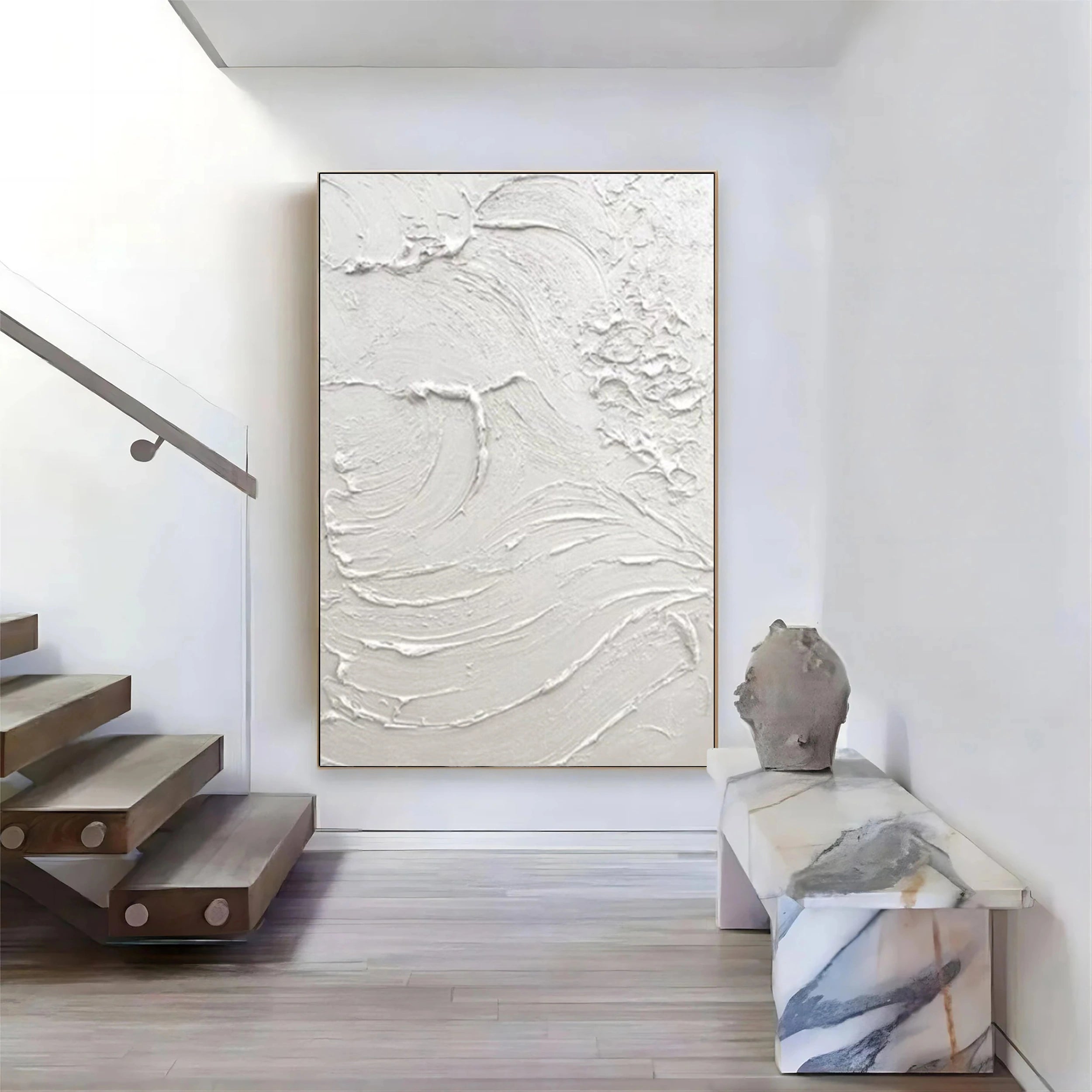 White Textured Minimalist Wall Art #WT078