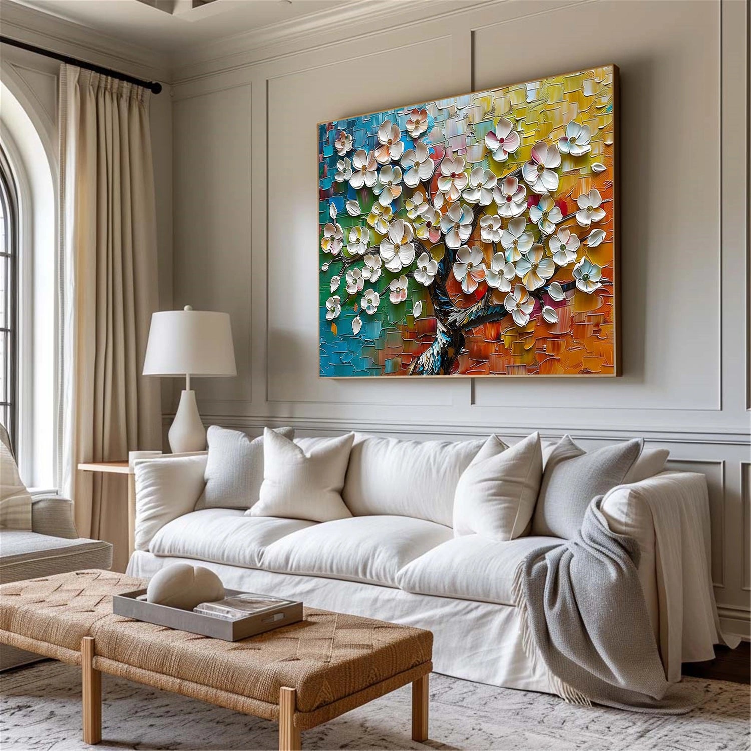 Colorful Tree And Flower Abstract Textured Wall Art #TF168