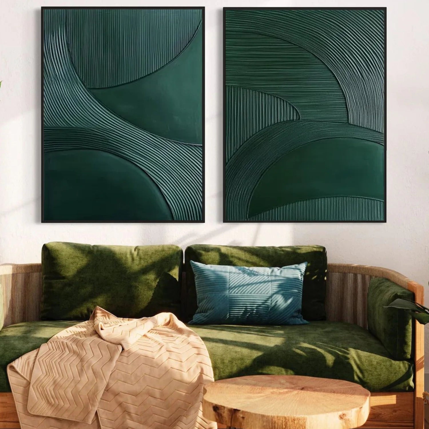 Green Textured Minimalist Wall Art Set of 2 #GT054