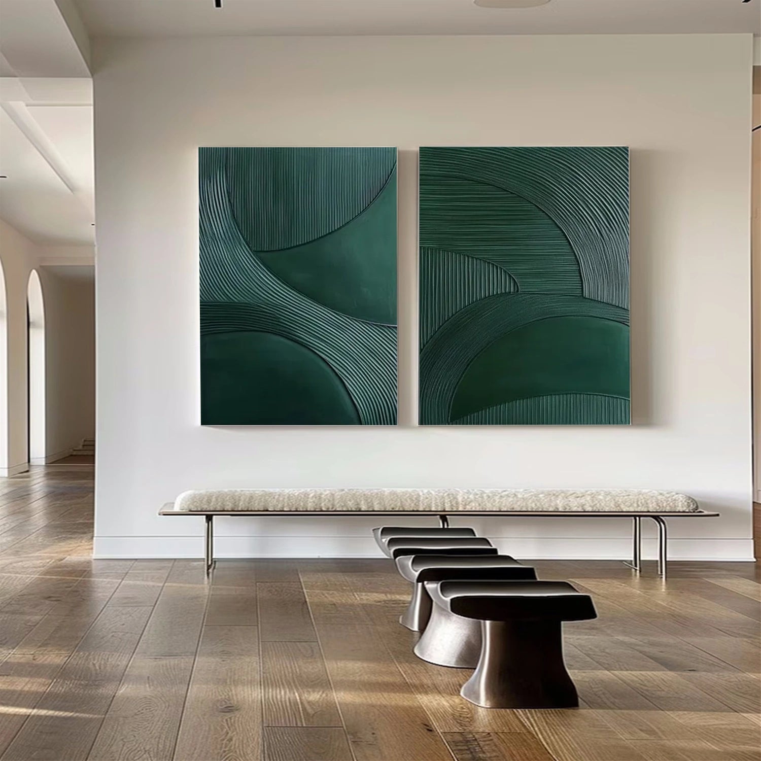 Green Textured Minimalist Wall Art Set of 2 #GT054