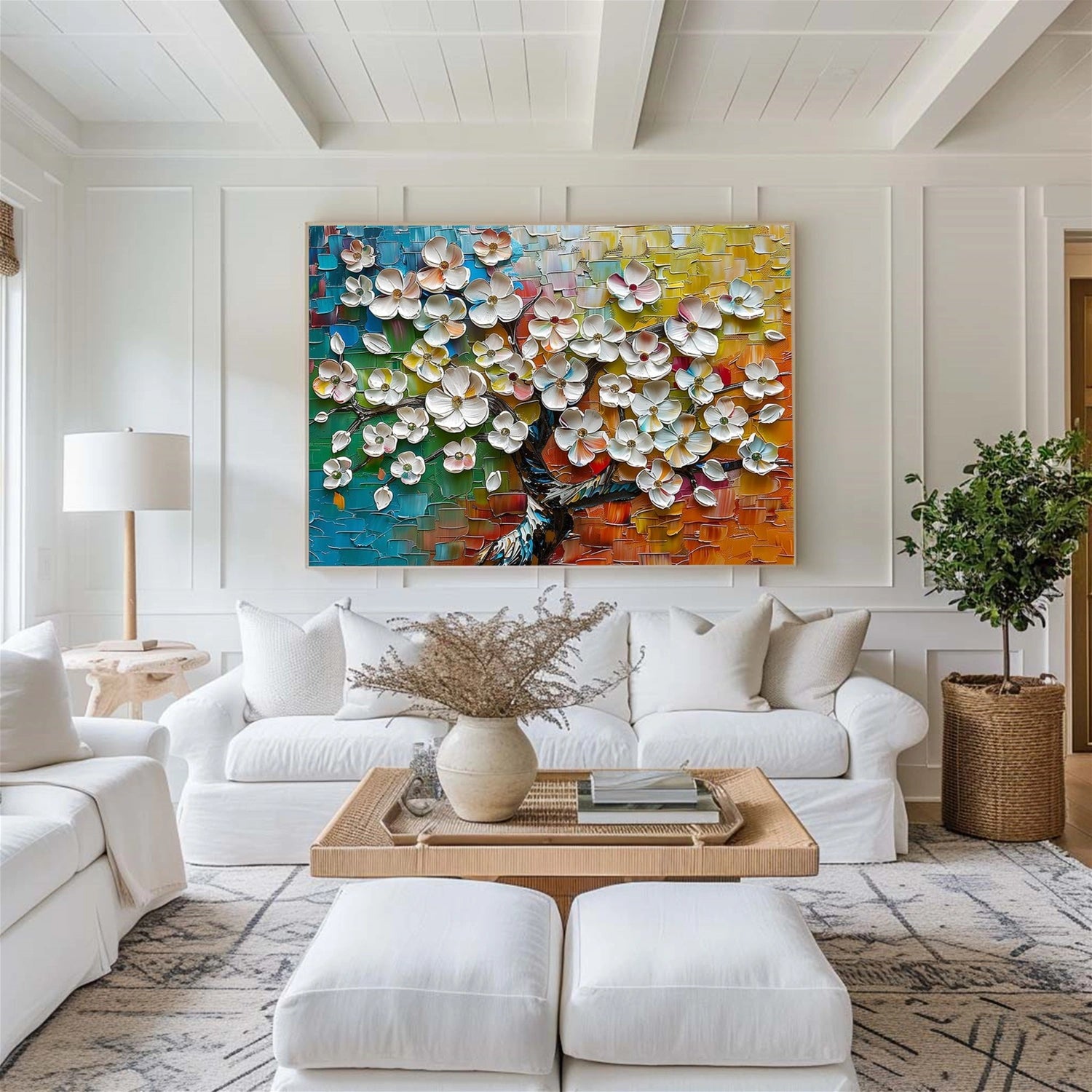 Colorful Tree And Flower Abstract Textured Wall Art #TF168