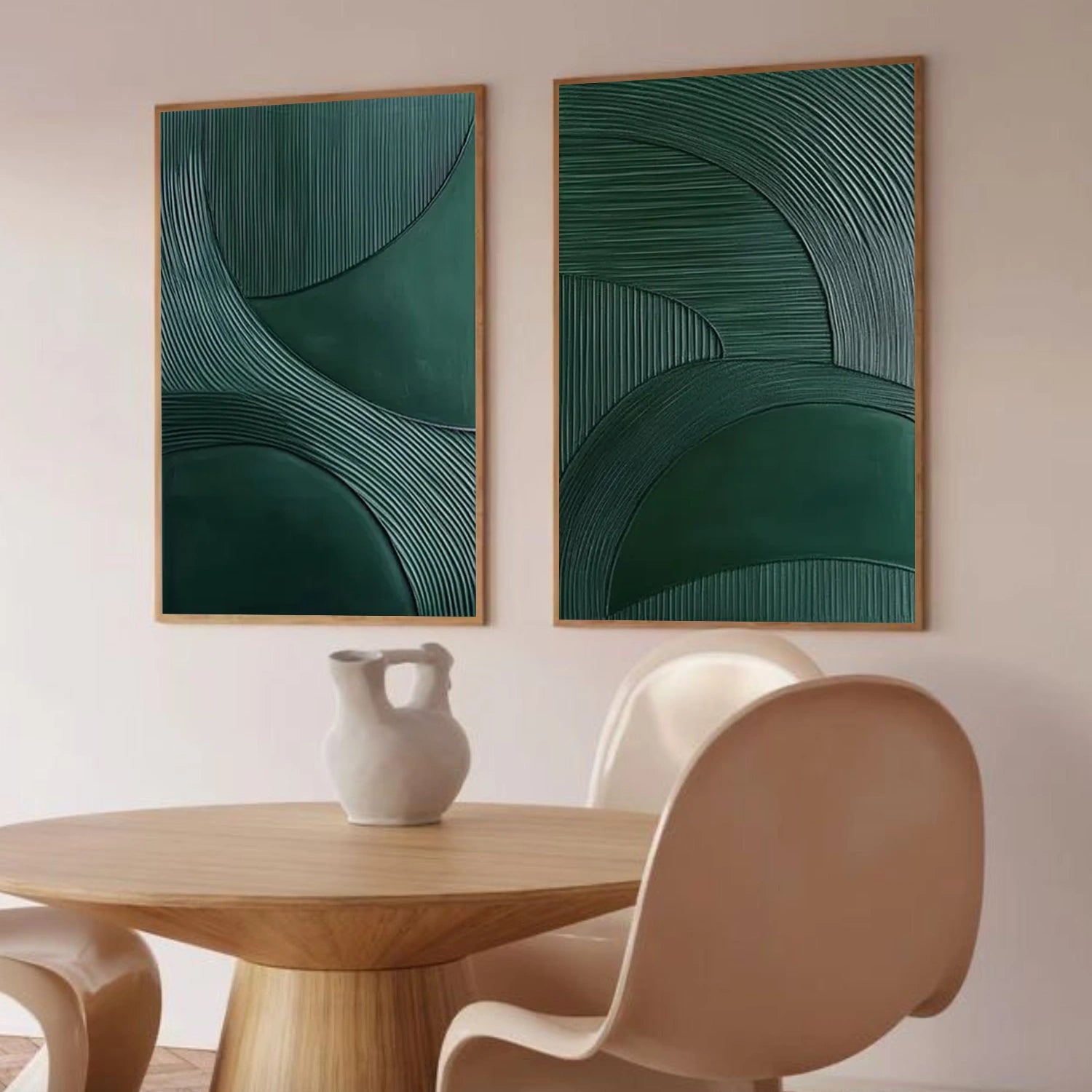 Green Textured Minimalist Wall Art Set of 2 #GT054