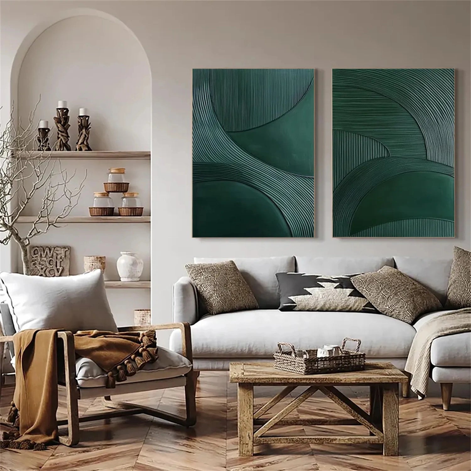 Green Textured Minimalist Wall Art Set of 2 #GT054