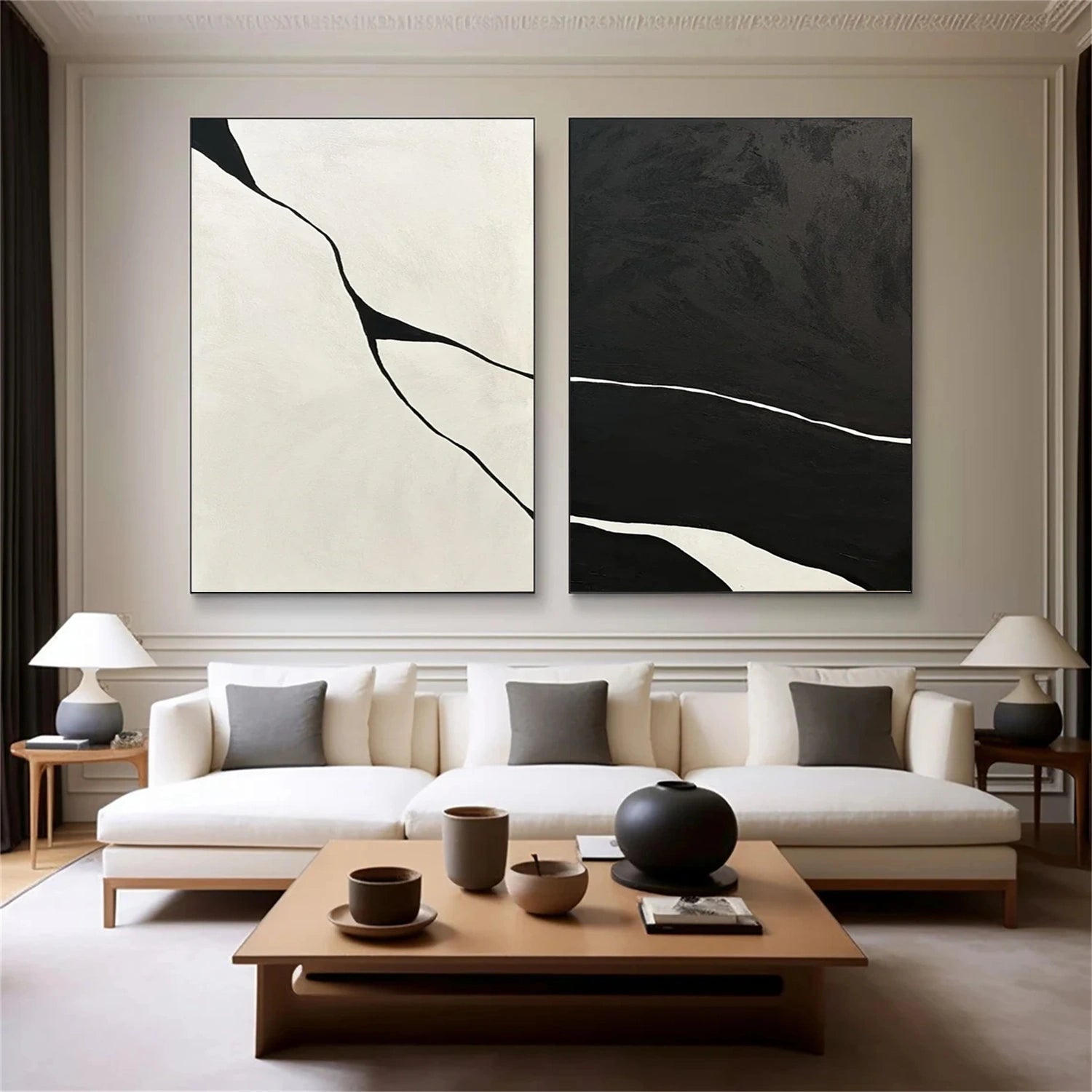 Black and White Wabi Sabi Abstract Canvas Art Set of 2 #WA200
