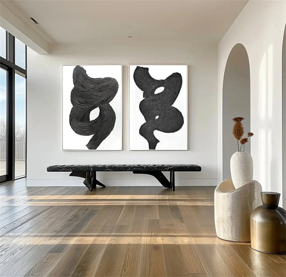 Black Textured Minimalist Wall Art Set of 2 #BT068