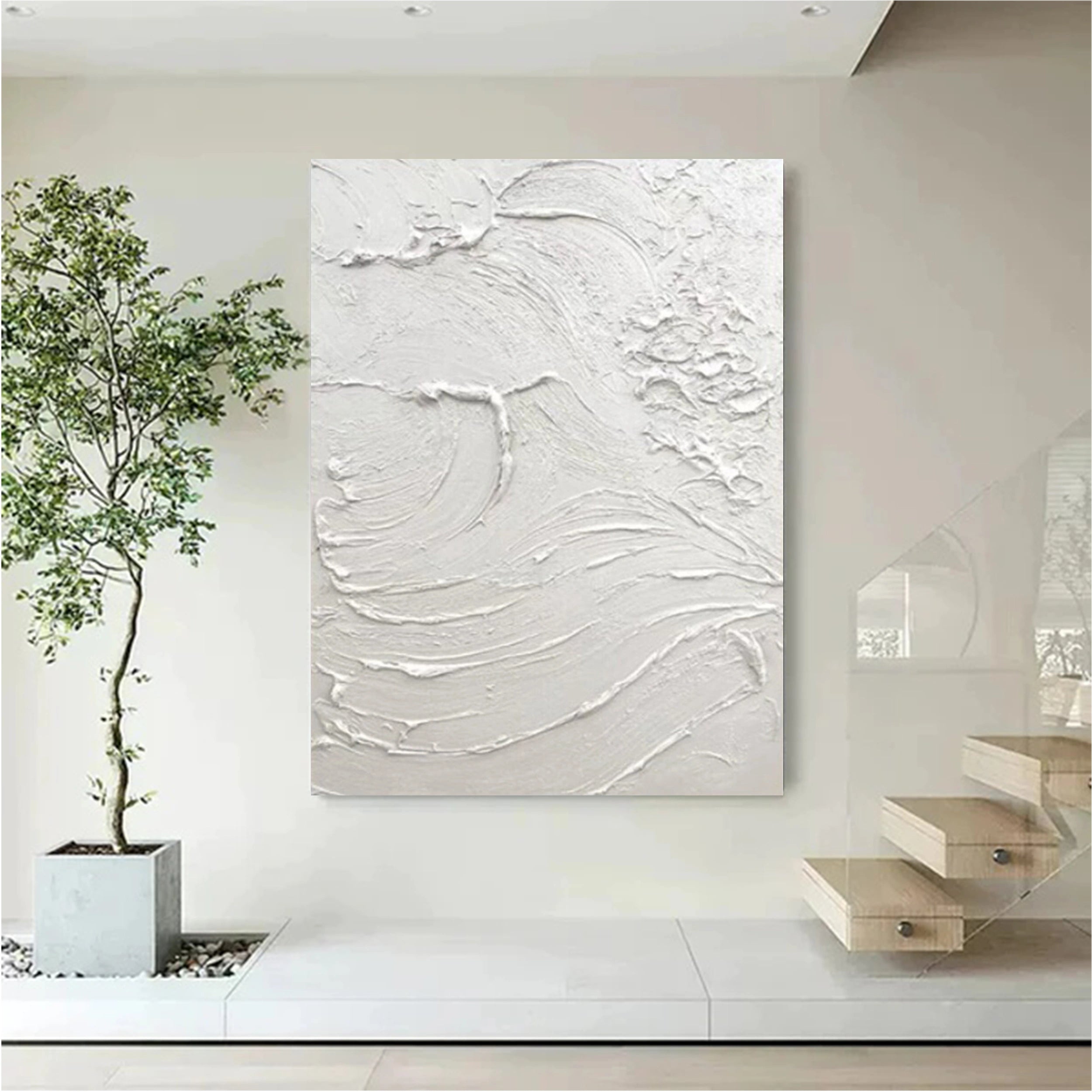 White Textured Minimalist Wall Art #WT078