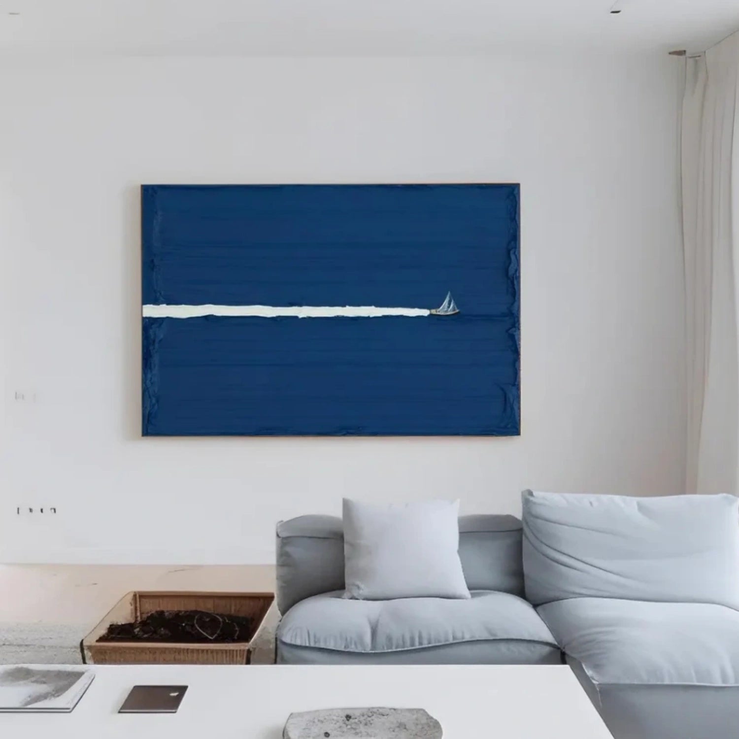 Blue Sky And Ocean Abstract Textured Wall Art #SO268
