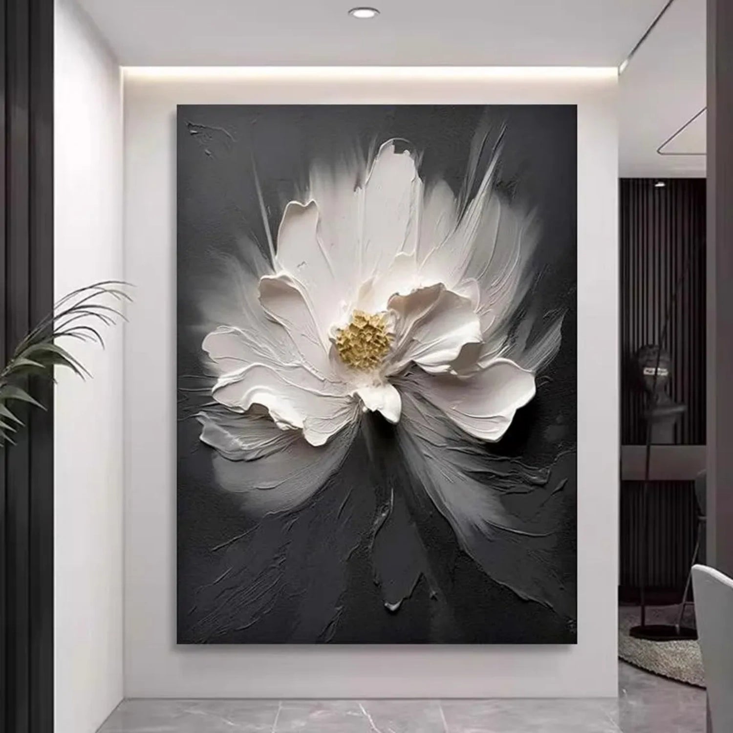 Black and White Tree And Flower Abstract Textured  Wall Art #TF122