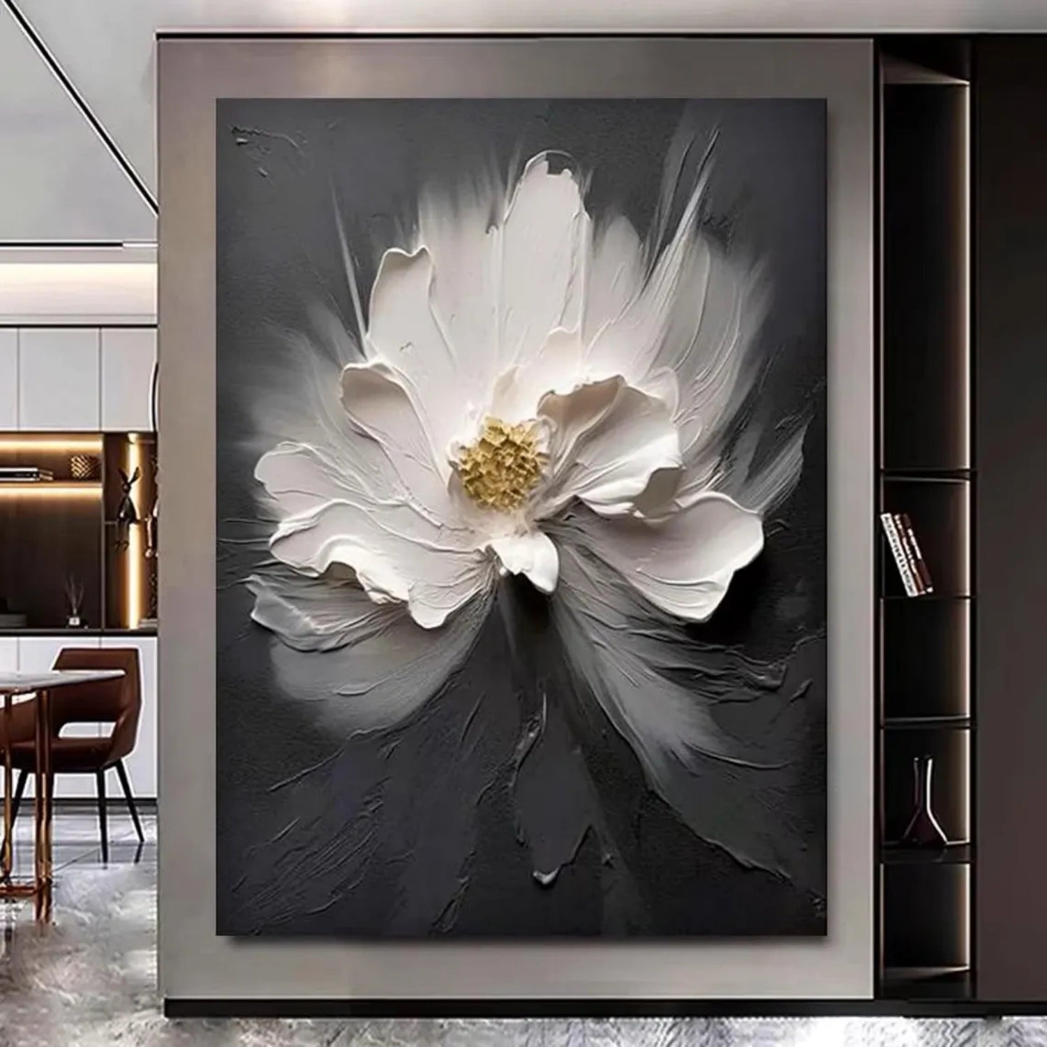 Black and White Tree And Flower Abstract Textured  Wall Art #TF122