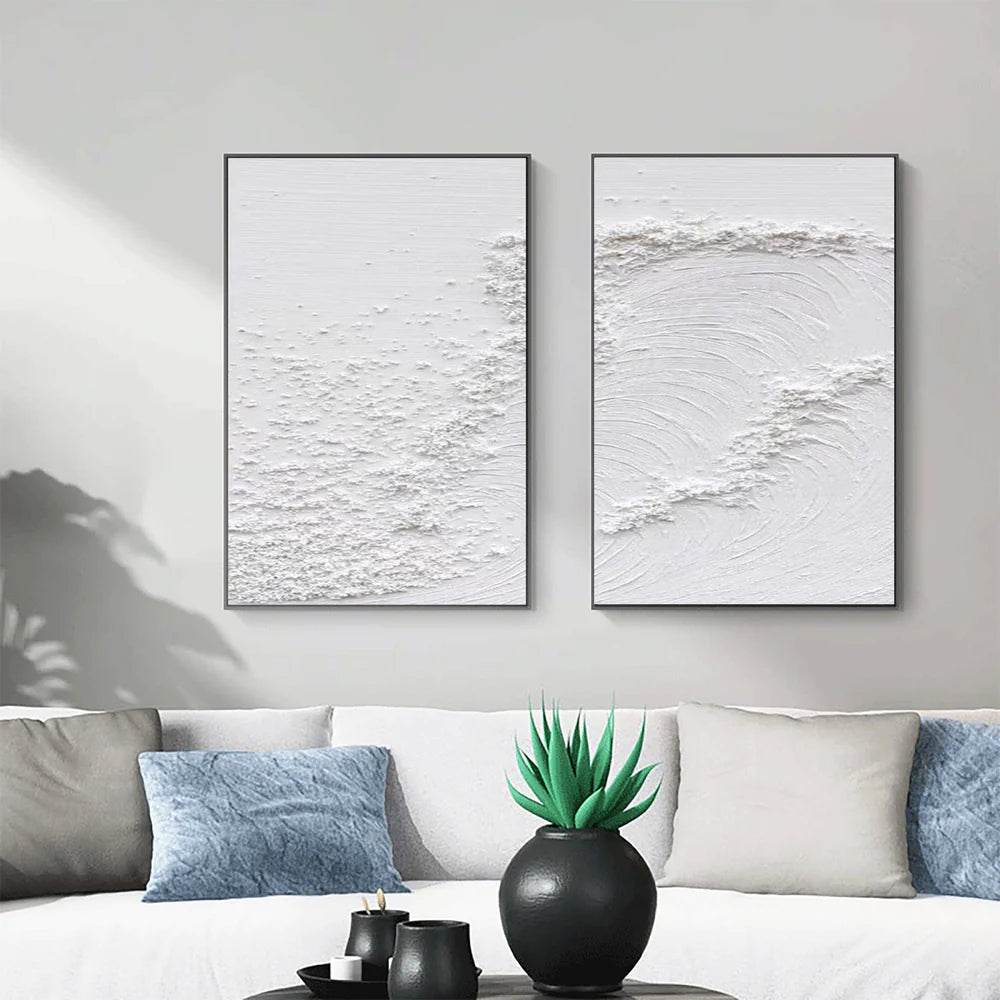 White Textured Minimalist Wall Art Set of 2 #WT022