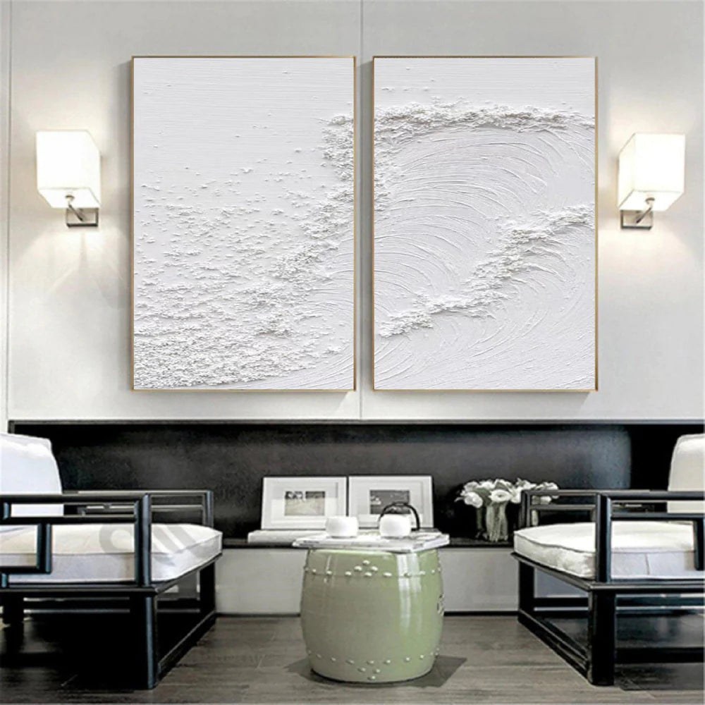 White Textured Minimalist Wall Art Set of 2 #WT022