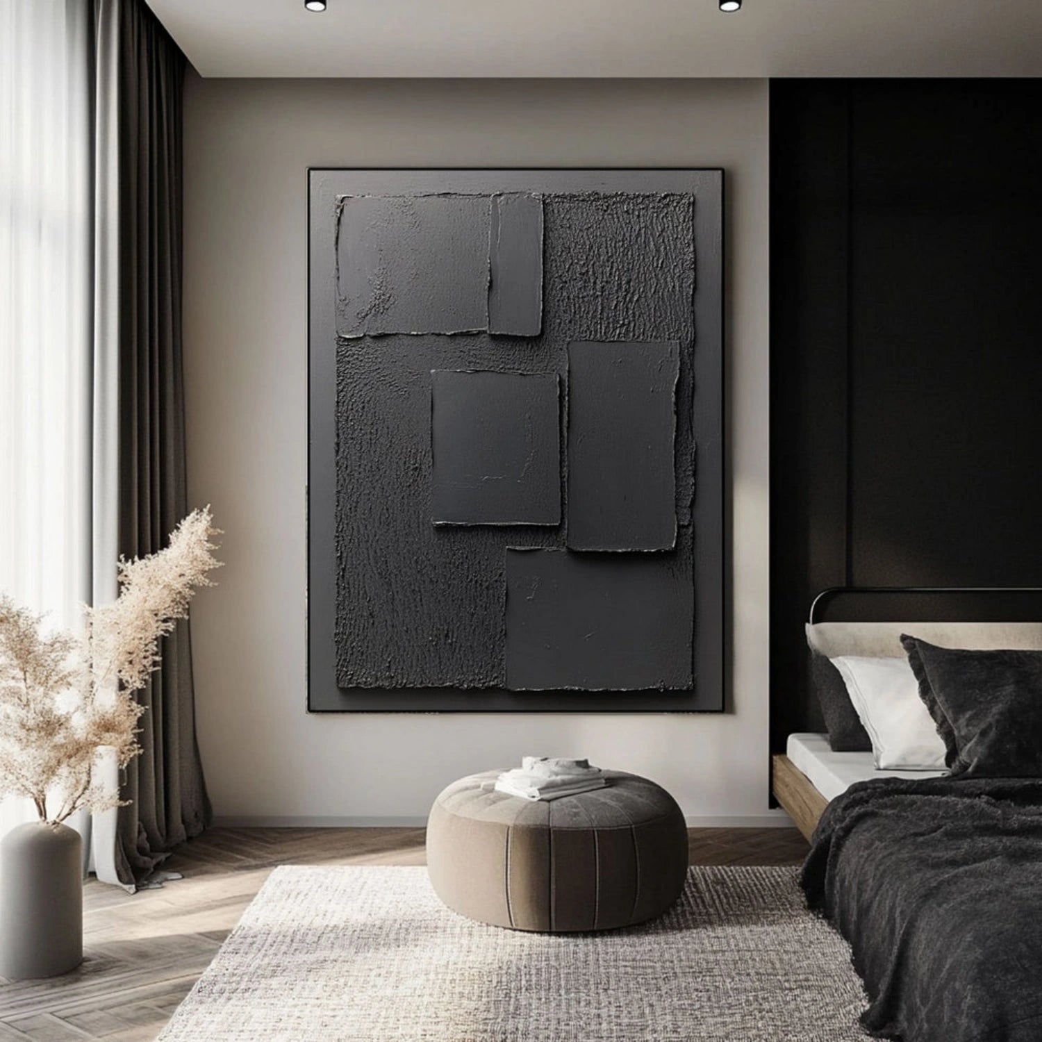 Black Minimalist Textured Canvas Art #BT075