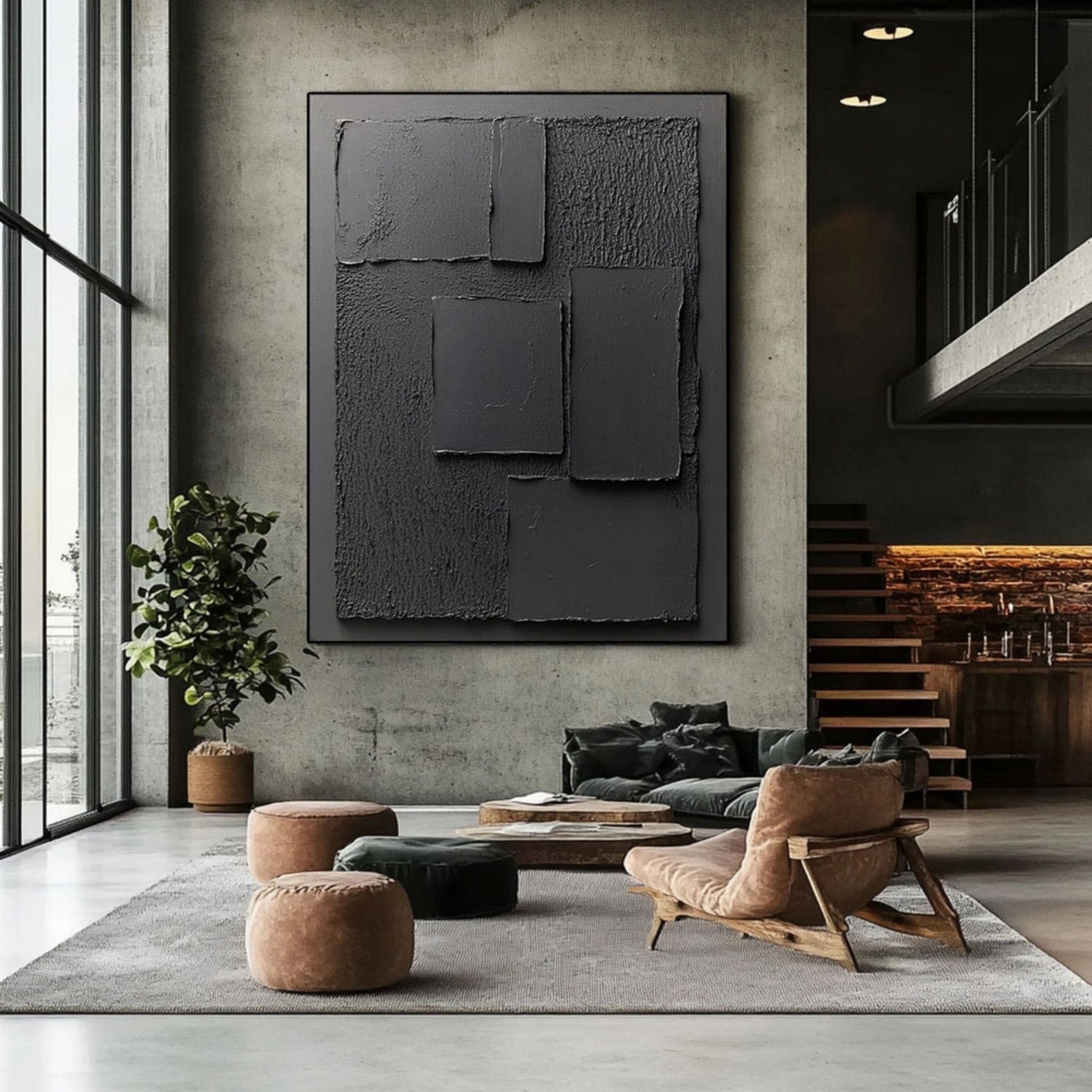 Black Minimalist Textured Canvas Art #BT075