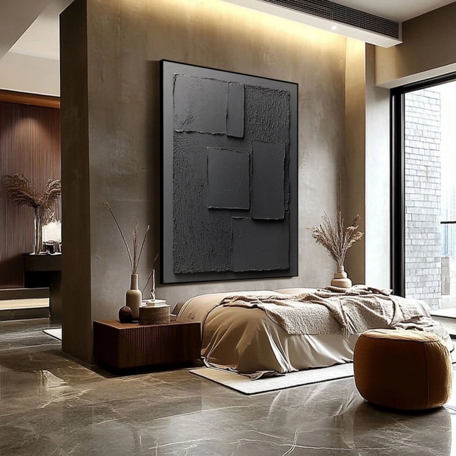 Black Minimalist Textured Canvas Art #BT075